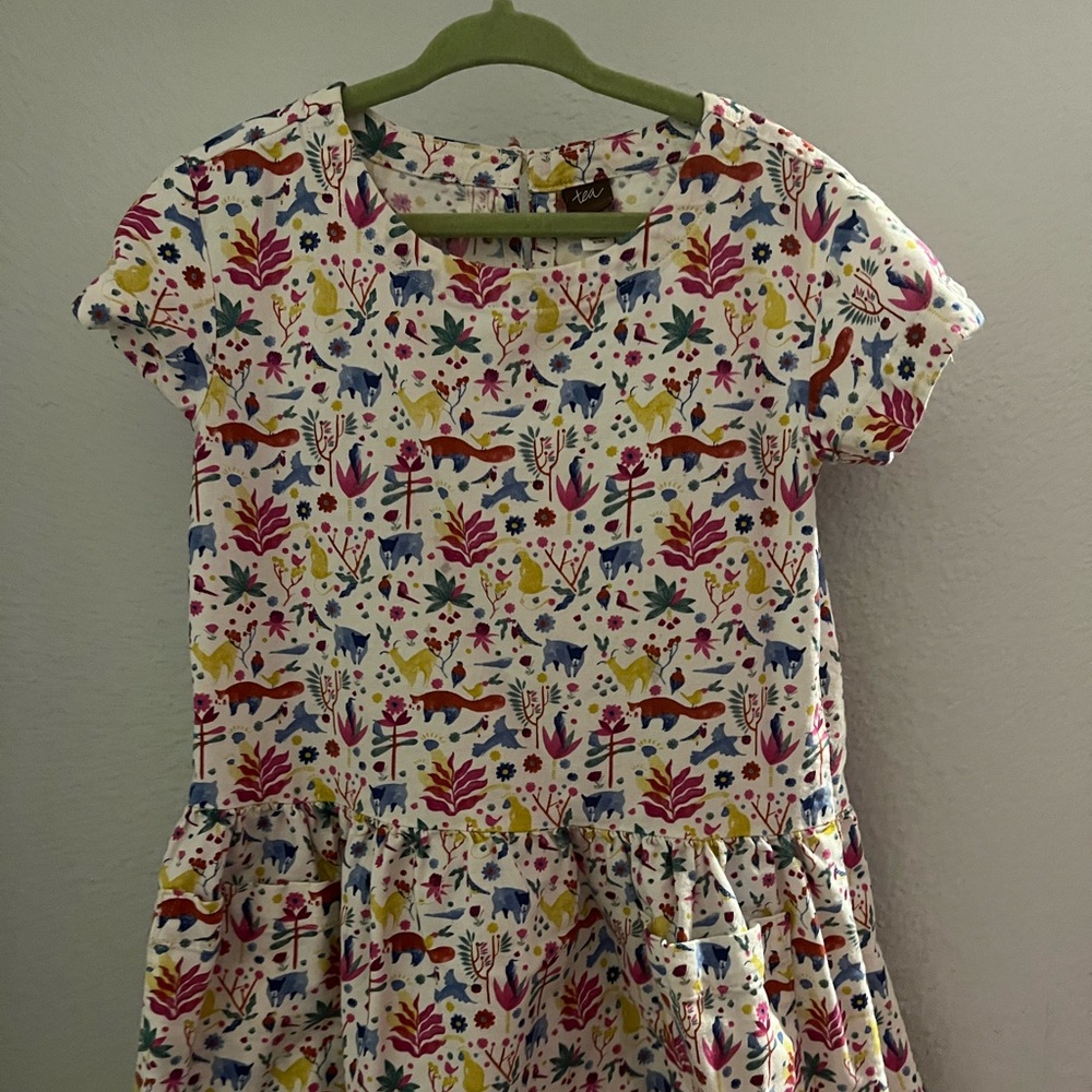 Tea collection dress with forrest animal print